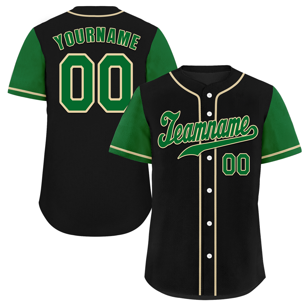 Custom Black Green Raglan Sleeves Green Authentic Baseball Jersey