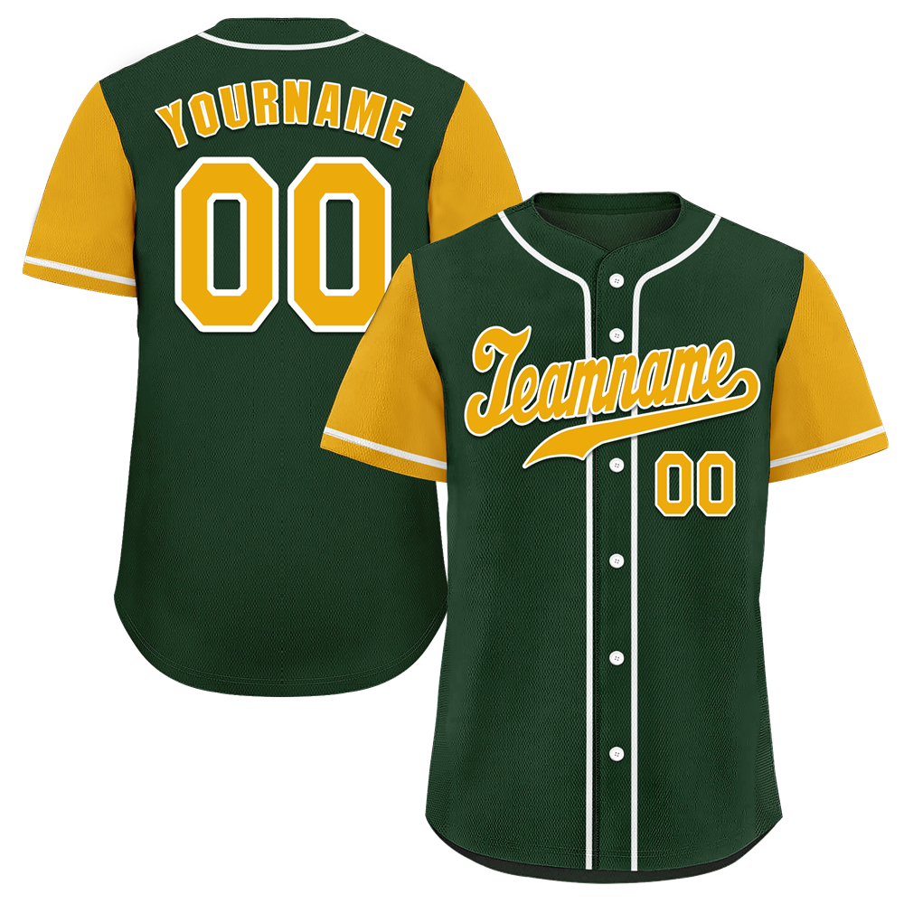 Custom Green Yellow Raglan Sleeves Yellow Authentic Baseball Jersey