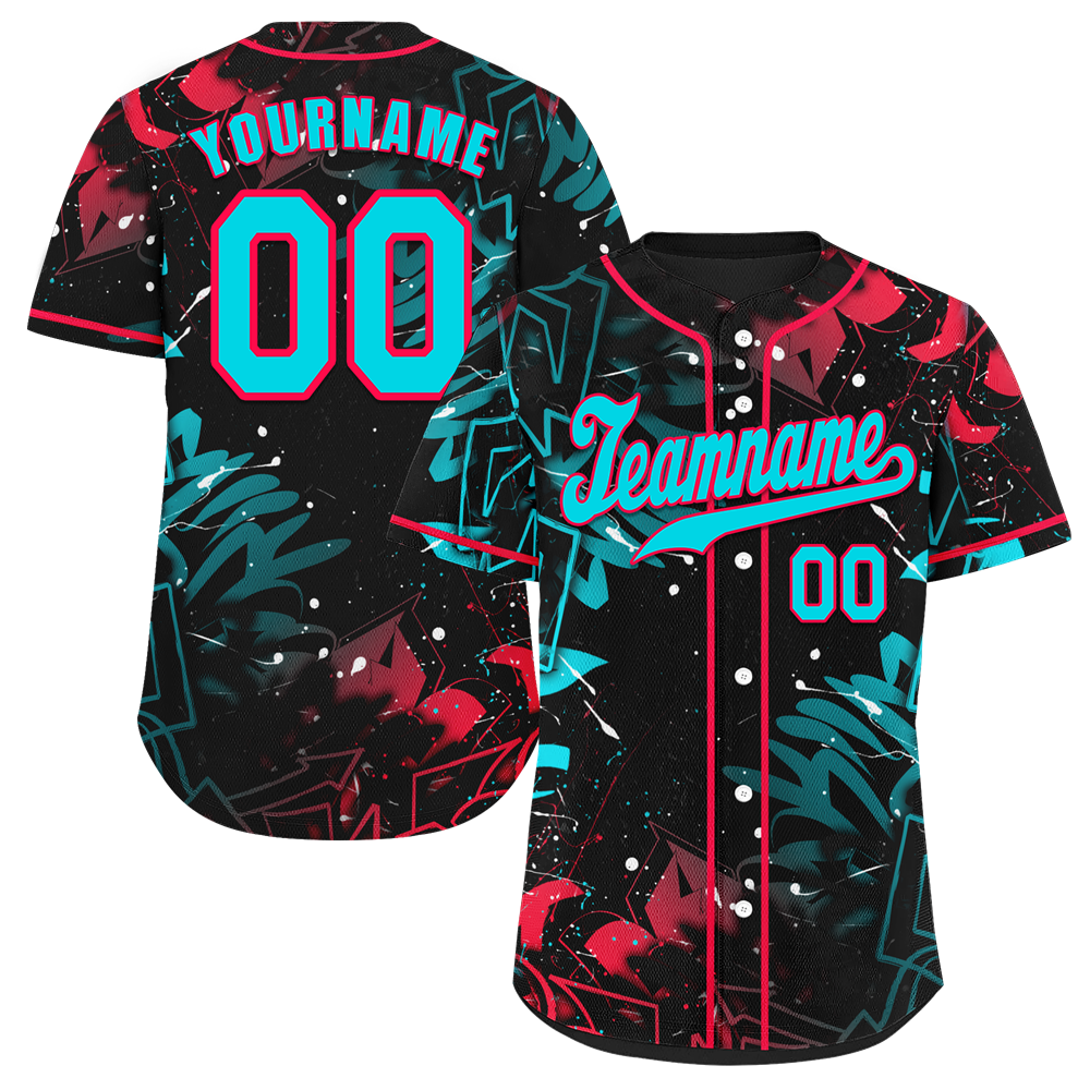Custom Colorful Graffiti Pattern Aqua Authentic Baseball Jersey