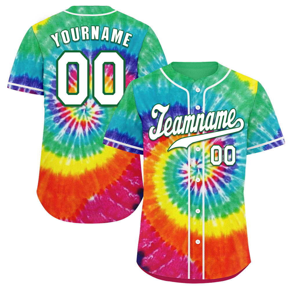 Custom Red Green Tie Dye White Authentic Baseball Jersey BSBJ0a-bc0fbea