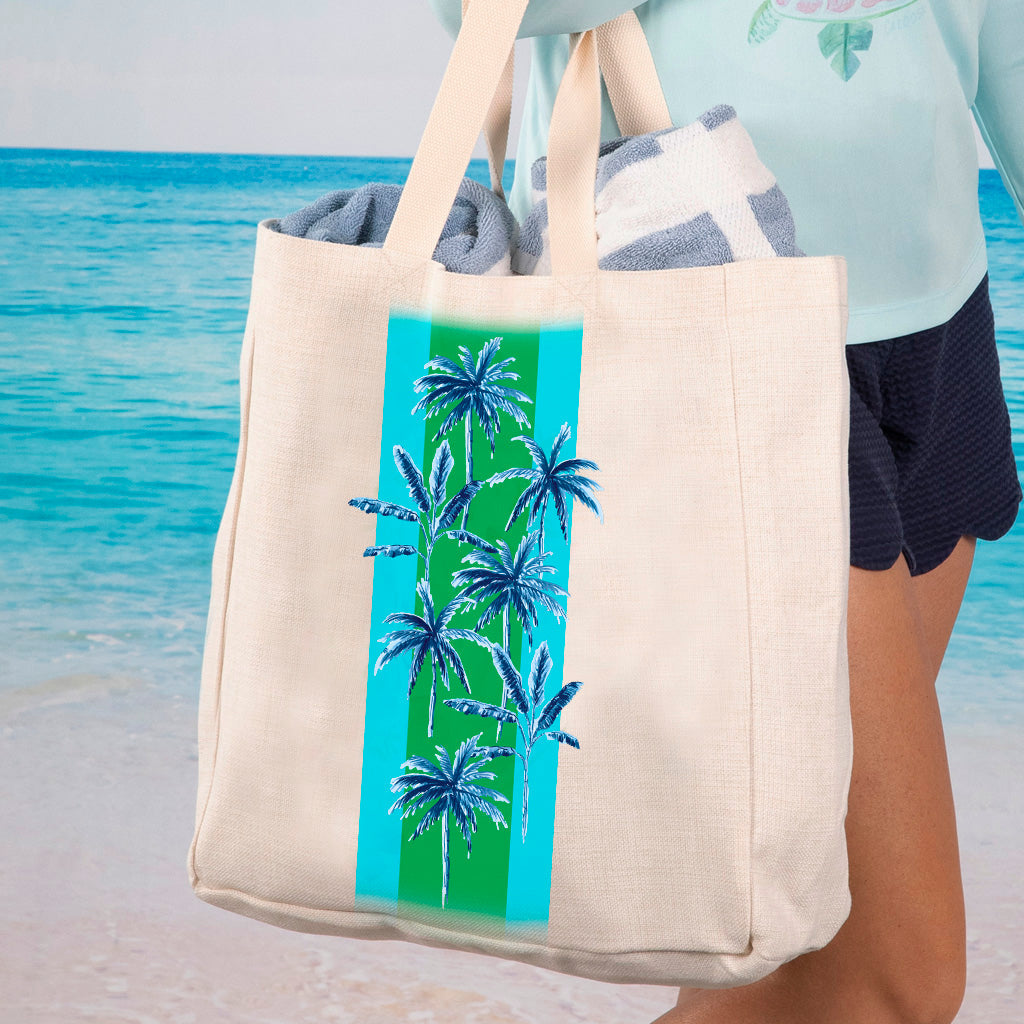 Blue Palm Stripe Tote Bag