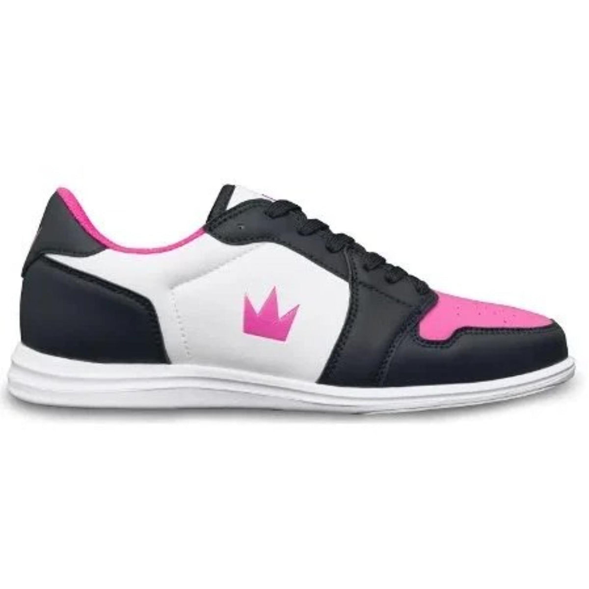 Low-top bowling shoe with lace-up closure, smooth upper panels, and a contrasting side logo design.