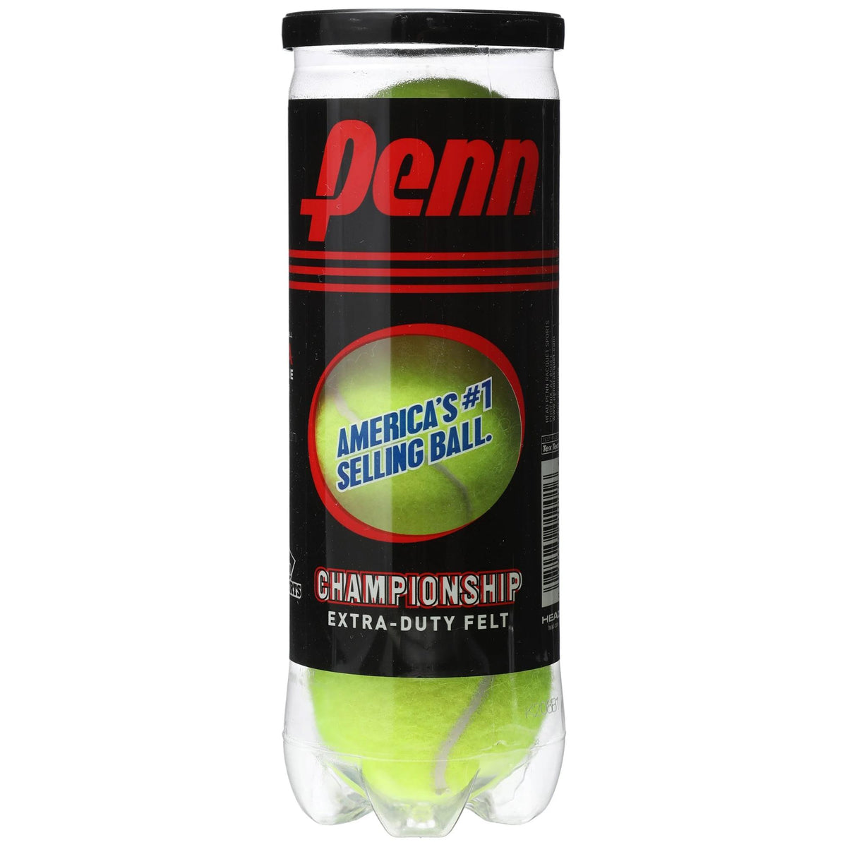 Can of tennis balls with labeled packaging and sealed lid.