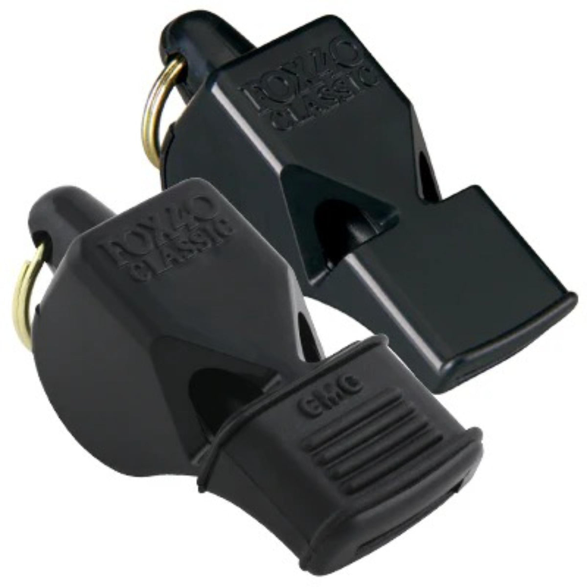 Two classic-style safety whistles with attached lanyard, designed for loud, reliable signaling during sports, training, or emergency use.