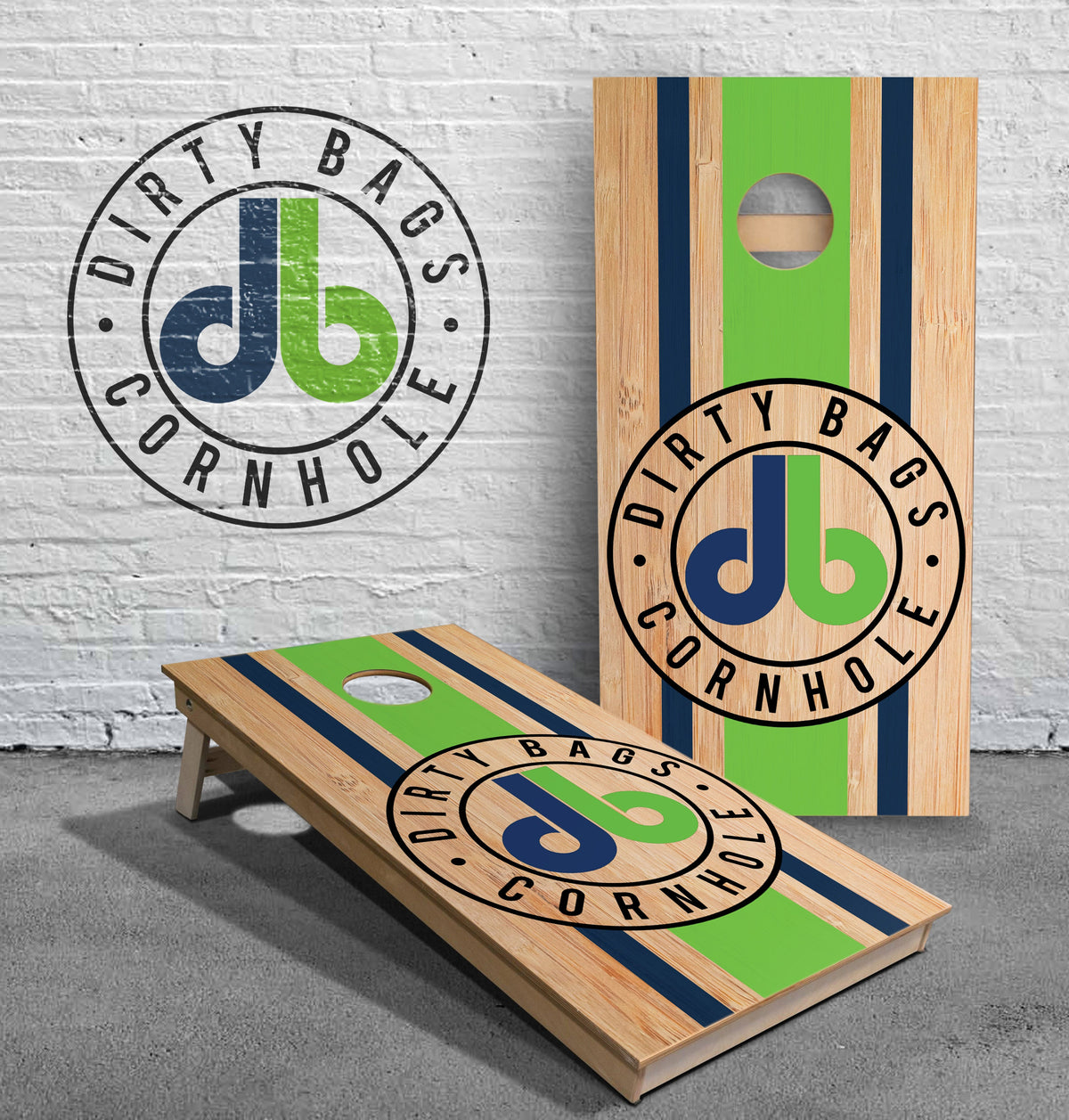 Tournament Cornhole Boards - DBC Badge and Stripes