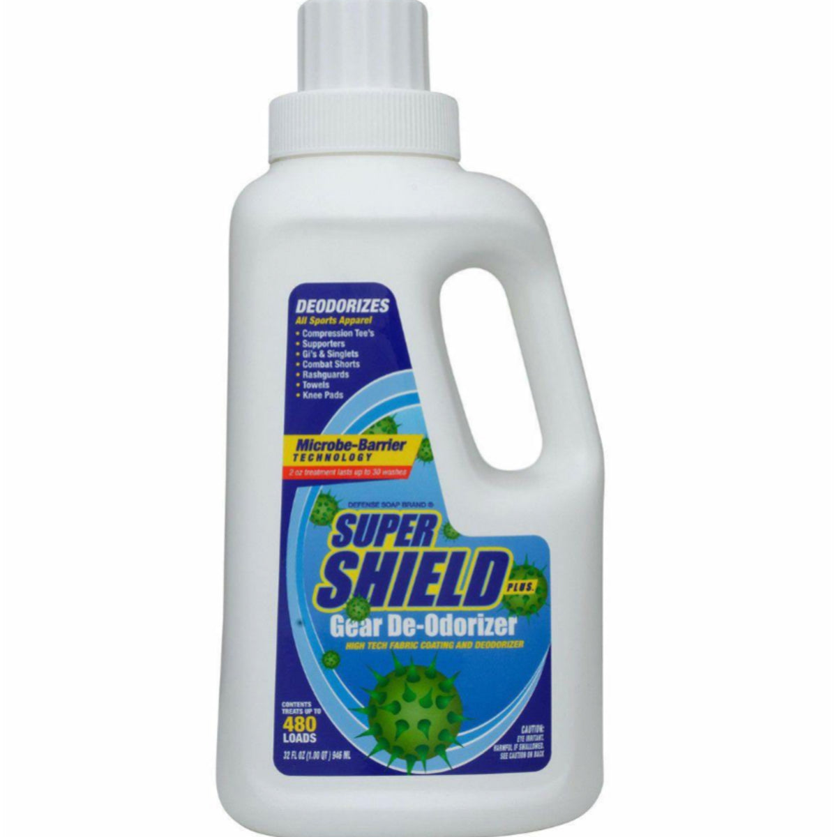 Super Shield gear deodorizer bottle on a white background