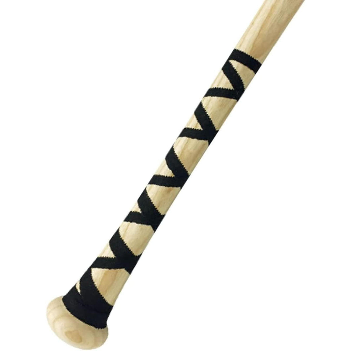 Easton black bat tape wrapped around a wooden bat handle to provide improved grip, comfort, and control while hitting.