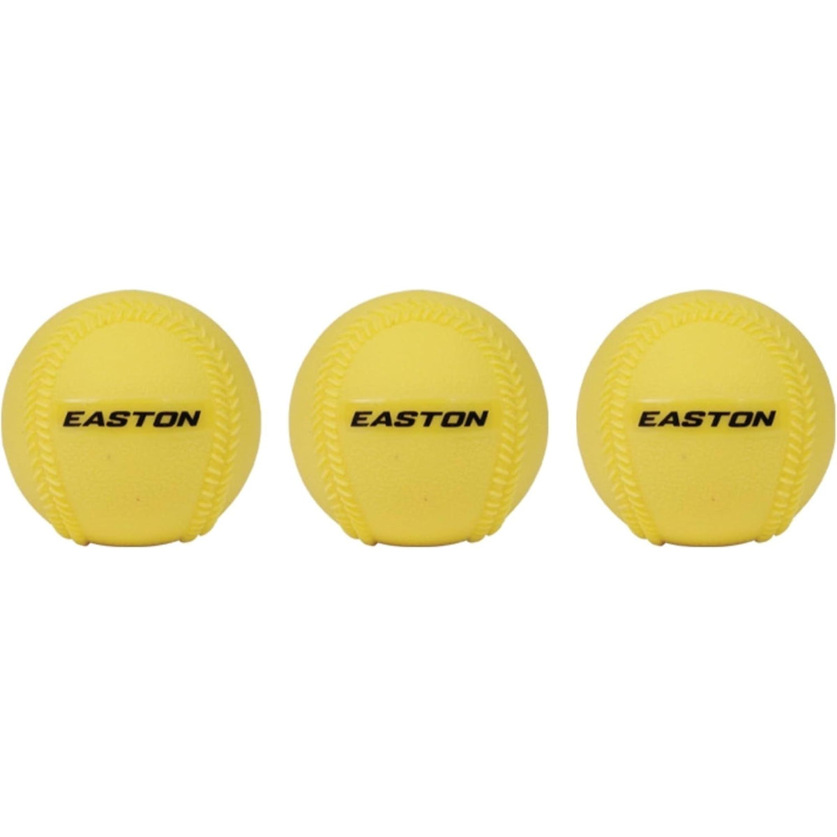 Easton heavyweight yellow training balls (3 pack) designed to build strength and improve hitting and throwing mechanics during baseball and softball practice.
