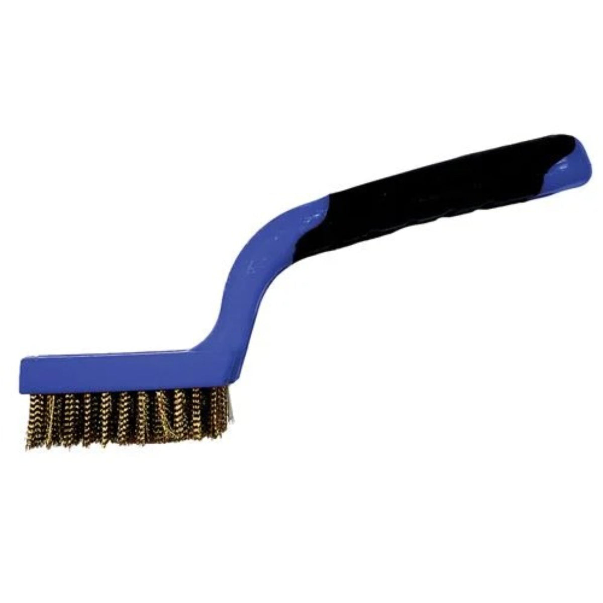 Handheld shoe brush with sturdy handle and dense bristles designed for cleaning and maintaining bowling shoe soles.