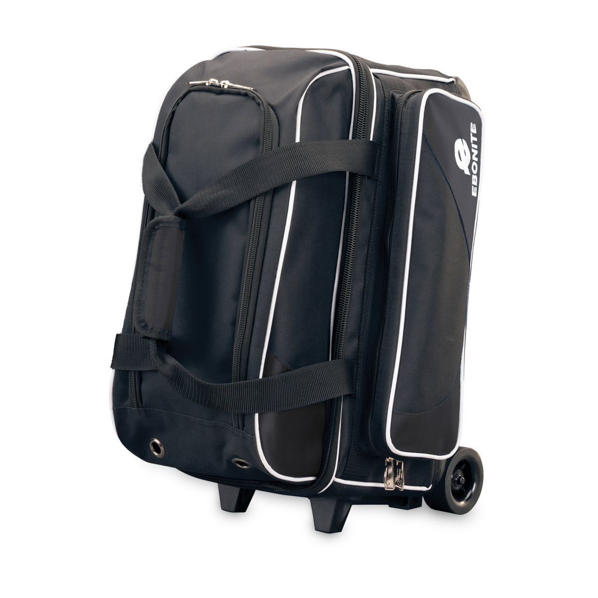 Ebonite Transport Double Roller, 2 Ball Wheeled Bowling Bag in Black