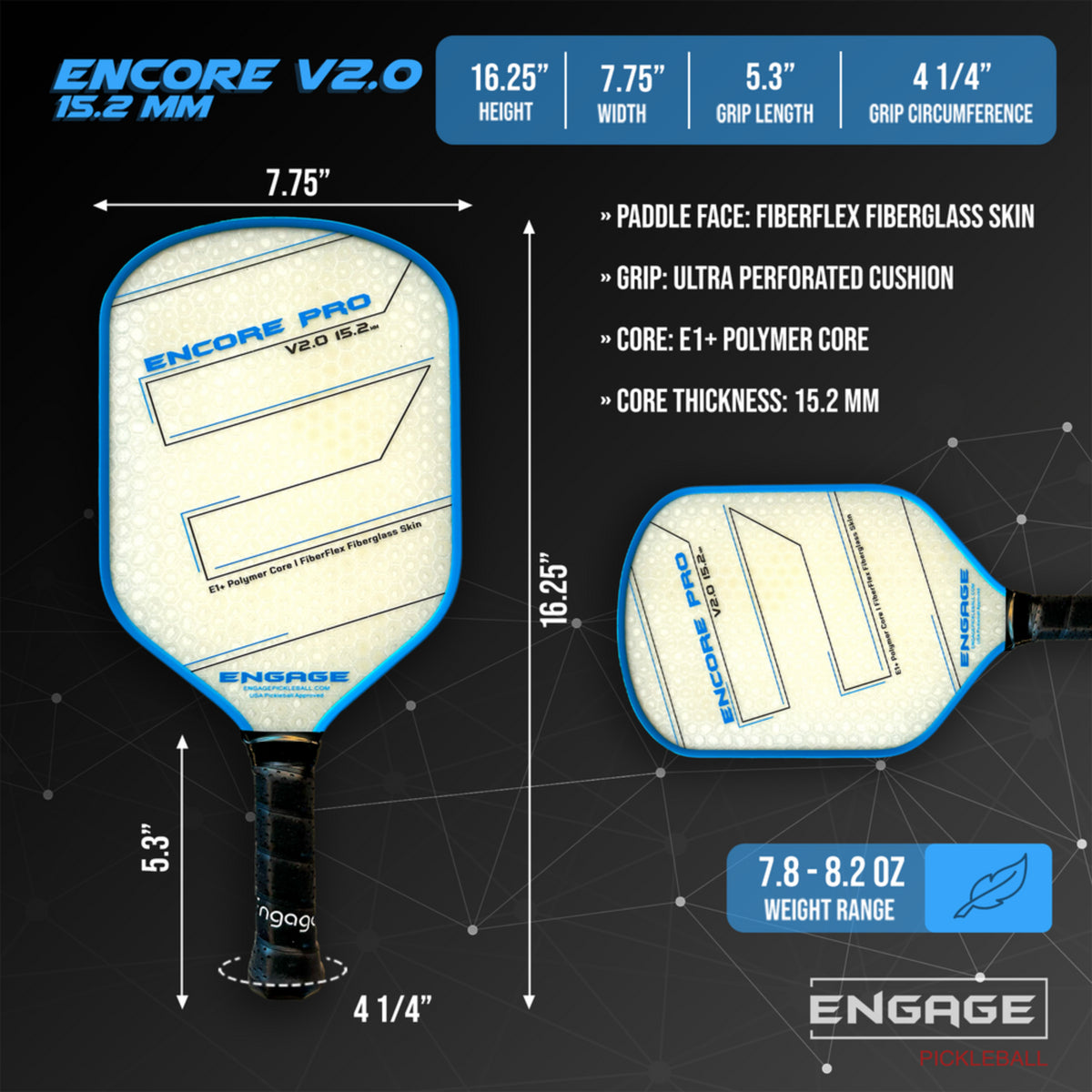 Engage Encore Pro V2.0 15.2mm Pickleball Paddle