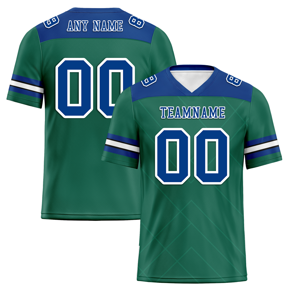 Custom Green Sleeve Stripes Blue Personalized Authentic Football Jersey FBJ02-bc0f0ec