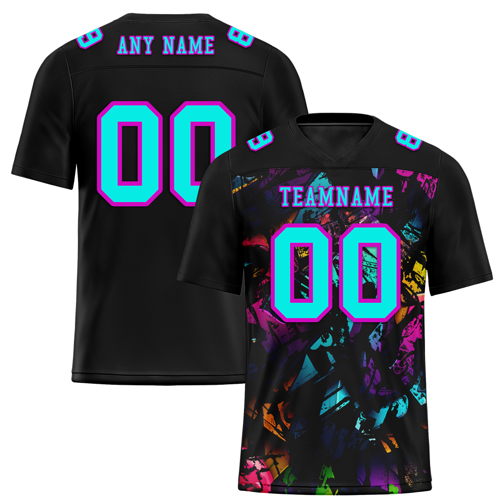 Custom Black Graffiti Pattern Aqua Personalized Authentic Football Jersey FBJ02-bc0faba