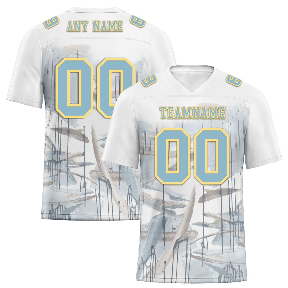 Custom White Graffiti Pattern Aqua Personalized Authentic Football Jersey FBJ02-bc0facc