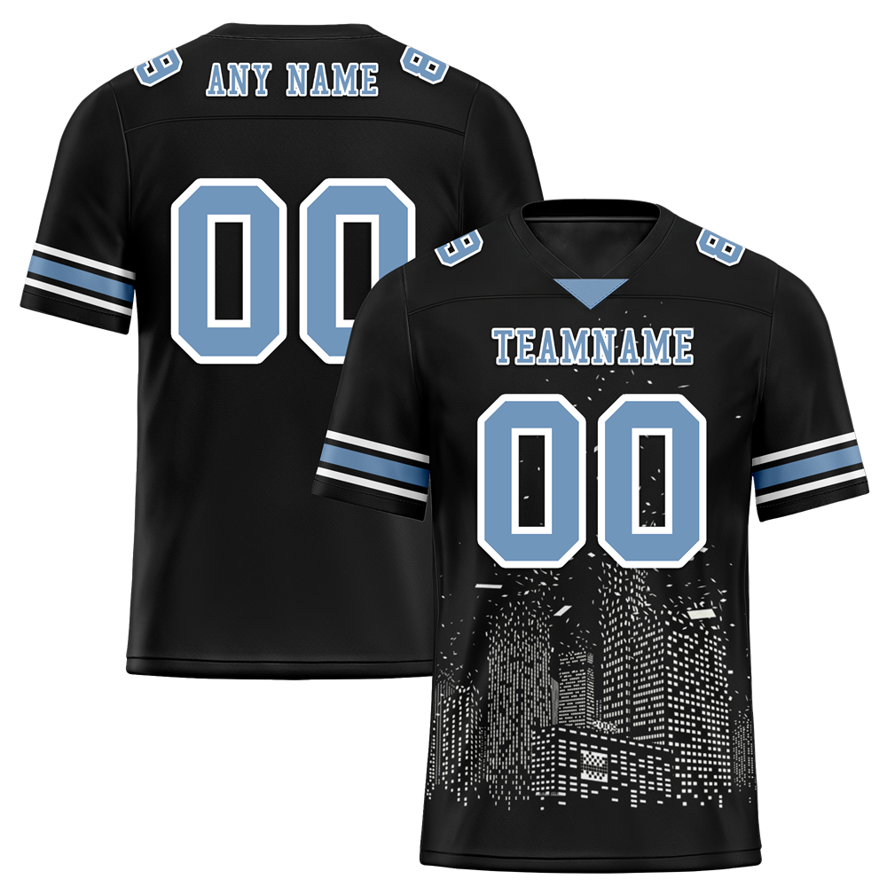 Custom Black Graffiti Pattern Aqua Personalized Authentic Football Jersey FBJ02-bc0facf