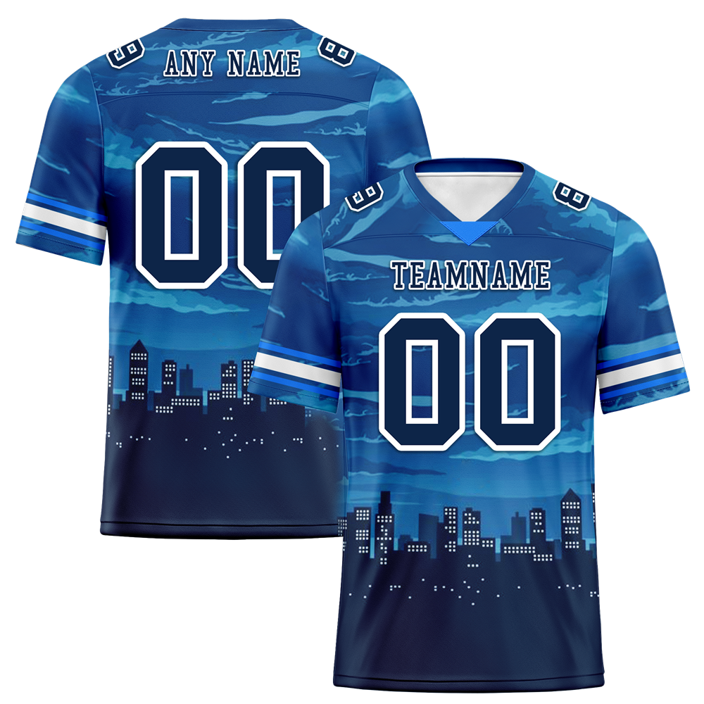 Custom Blue Graffiti Pattern Black Personalized Authentic Football Jersey FBJ02-bc0fada