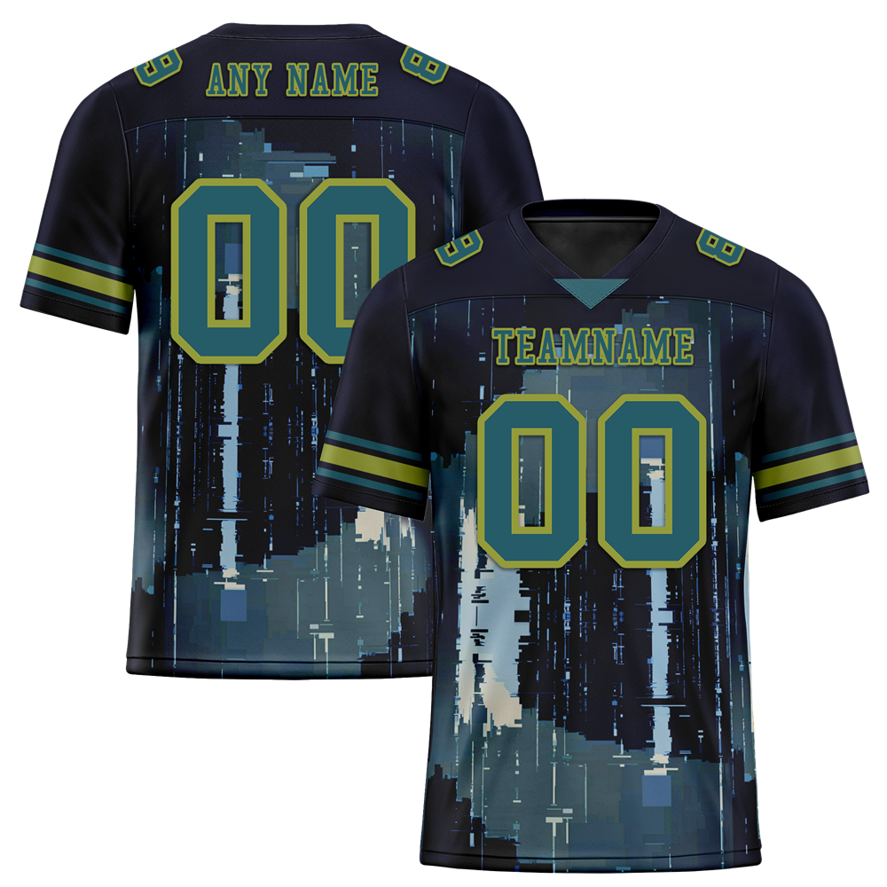 Custom Black Graffiti Pattern Aqua Personalized Authentic Football Jersey FBJ02-bc0fadc