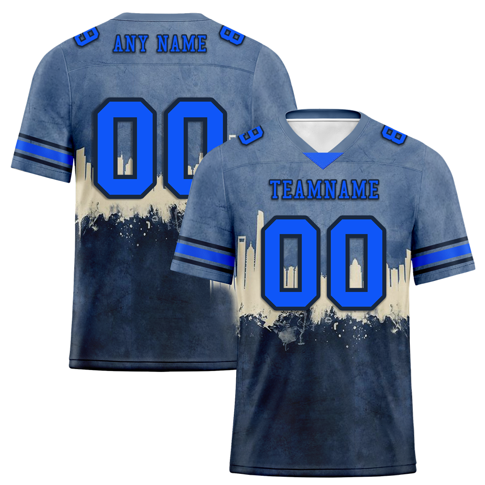 Custom Grey Graffiti Pattern Blue Personalized Authentic Football Jersey FBJ02-bc0fad7