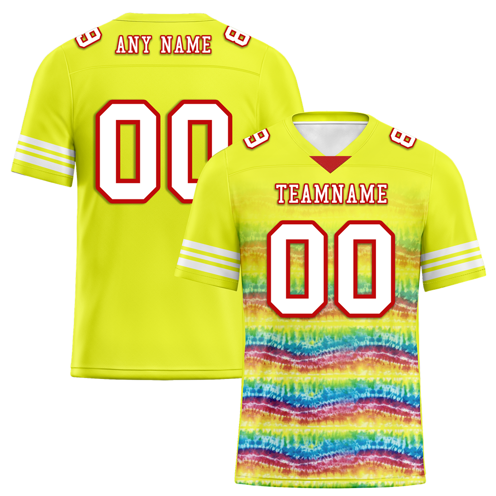 Custom Yellow Tie Dye White Personalized Authentic Football Jersey FBJ02-bc0fa7c