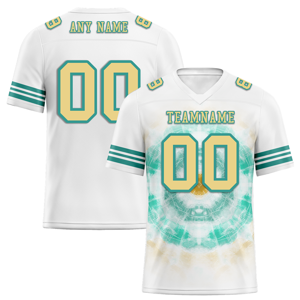 Custom White Aqua Tie Dye Yellow Personalized Authentic Football Jersey FBJ02-bc0fa78