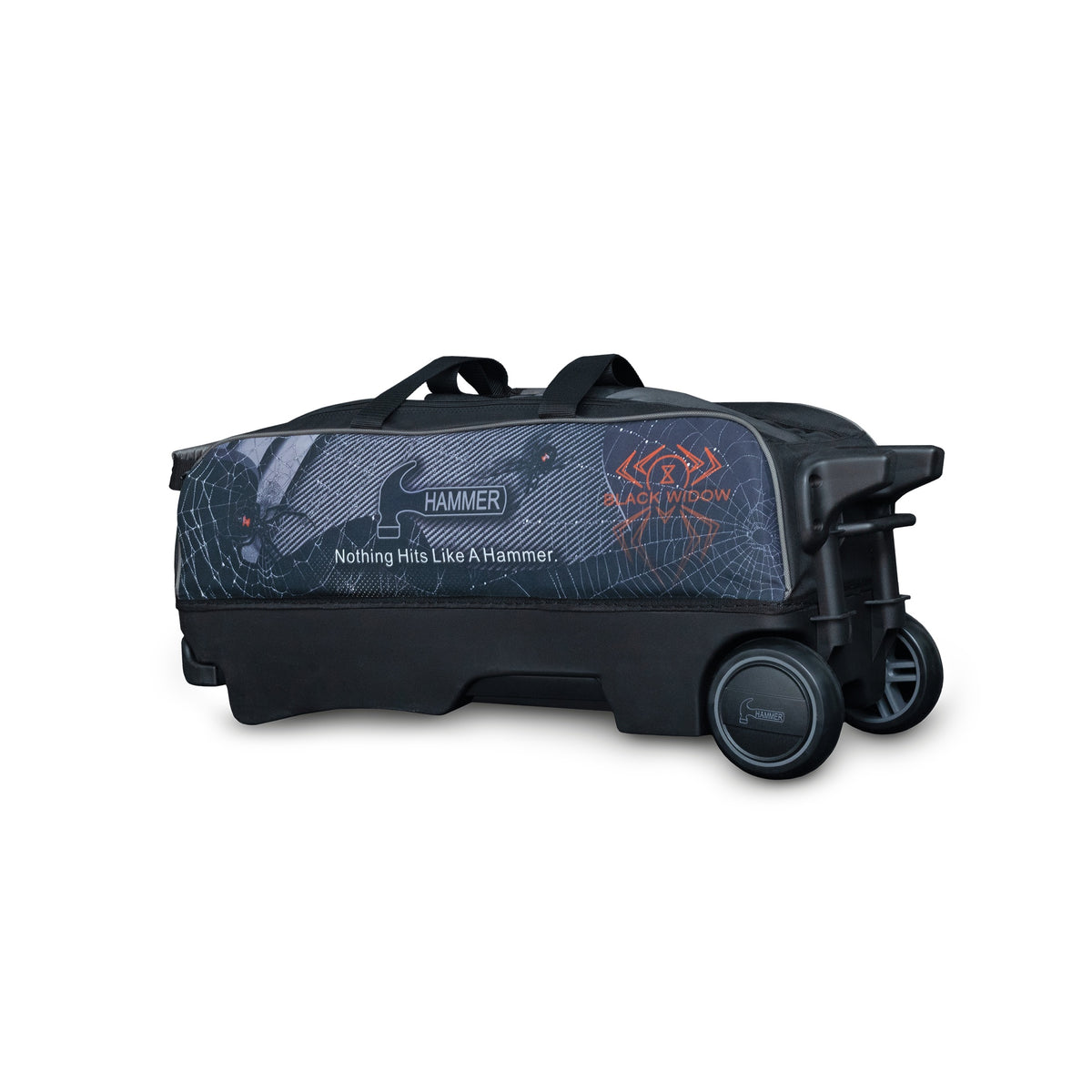 Hammer Hybrid Triple Roller Bowling Bag - Black Widow - Hammer Black Widow Hybrid Triple Roller 2026 3qtr right 1600x1600