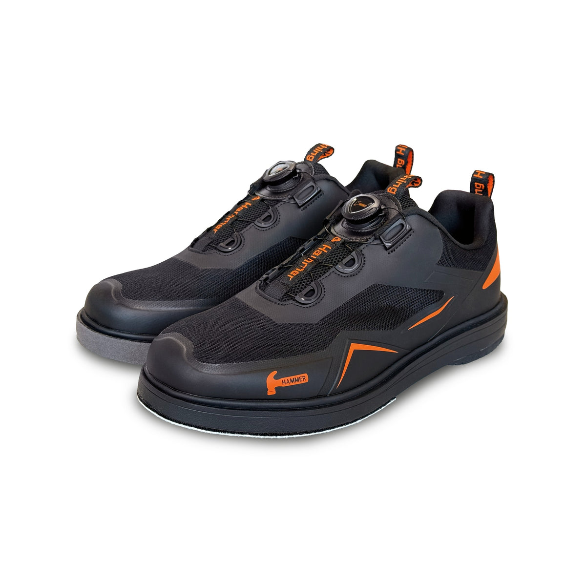 Hammer Vibe Black/Orange Mens Bowling Shoes - Right Hand Medium - Hammer Vibe Black-Orange 3qtr View Left 1600x1600