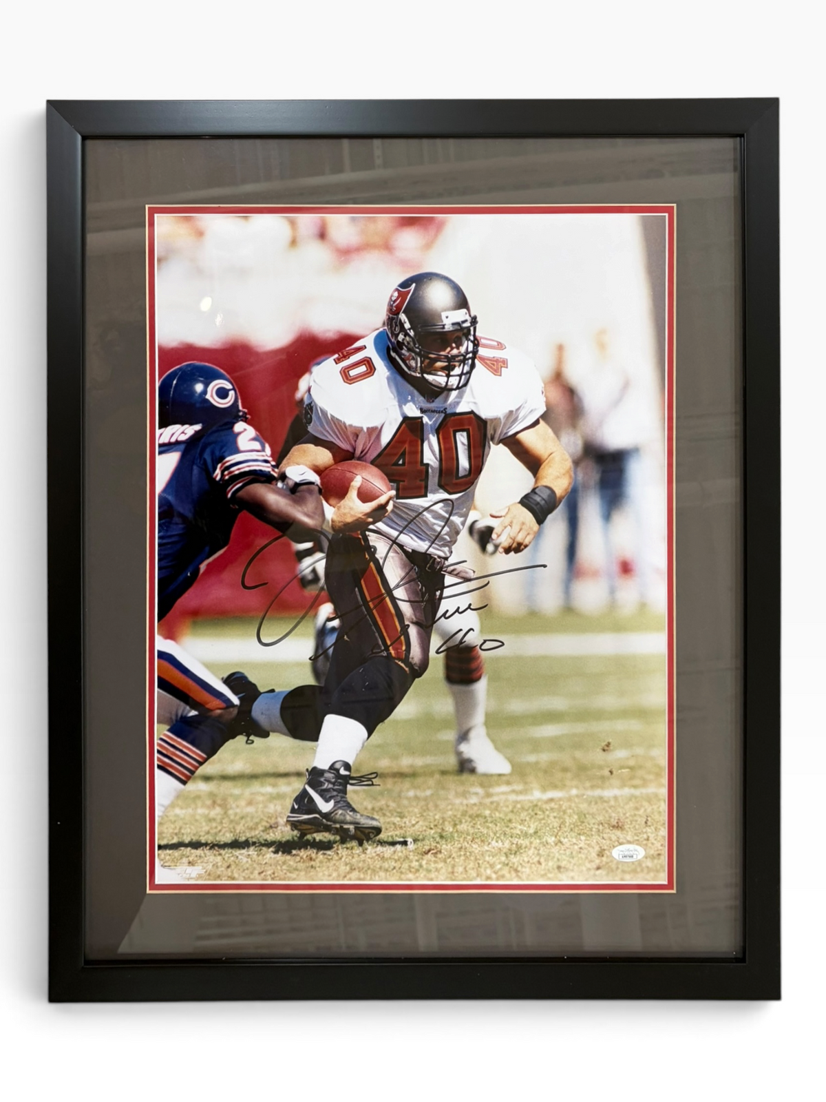 Mike Alstott Autographed Tampa Bay Buccaneers (Action) Deluxe Framed 16x20 Photo