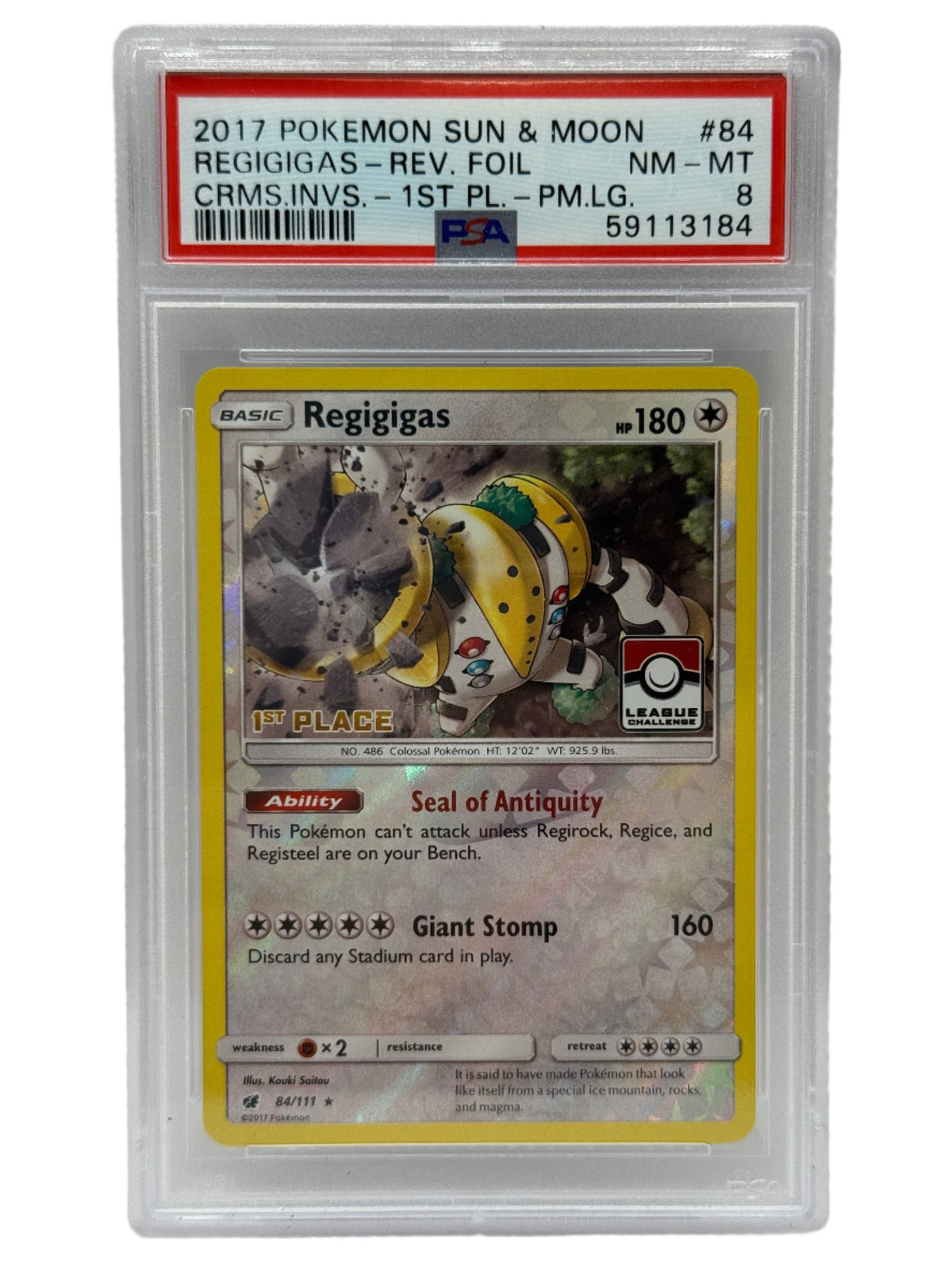 2017 Pokémon League Crimson Invasion Regigigas 1st Place Reverse Holo 84/111 PSA 8 NEAR MINT - MINT