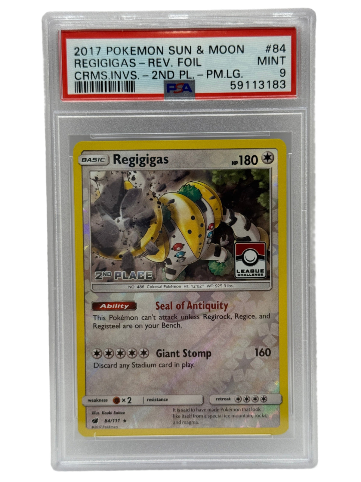 2017 Pokémon League Crimson Invasion Regigigas 2nd Place Reverse Holo 84/111 PSA 9 MINT