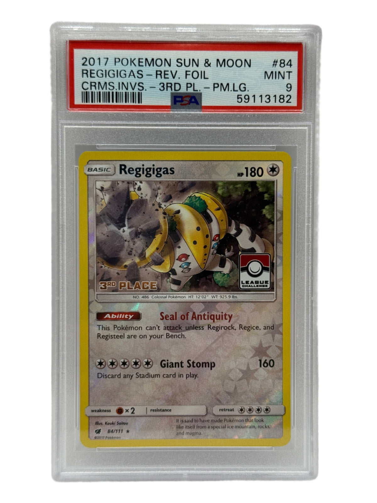 2017 Pokémon League Crimson Invasion Regigigas 3rd Place Reverse Holo 84/111 PSA 9 MINT