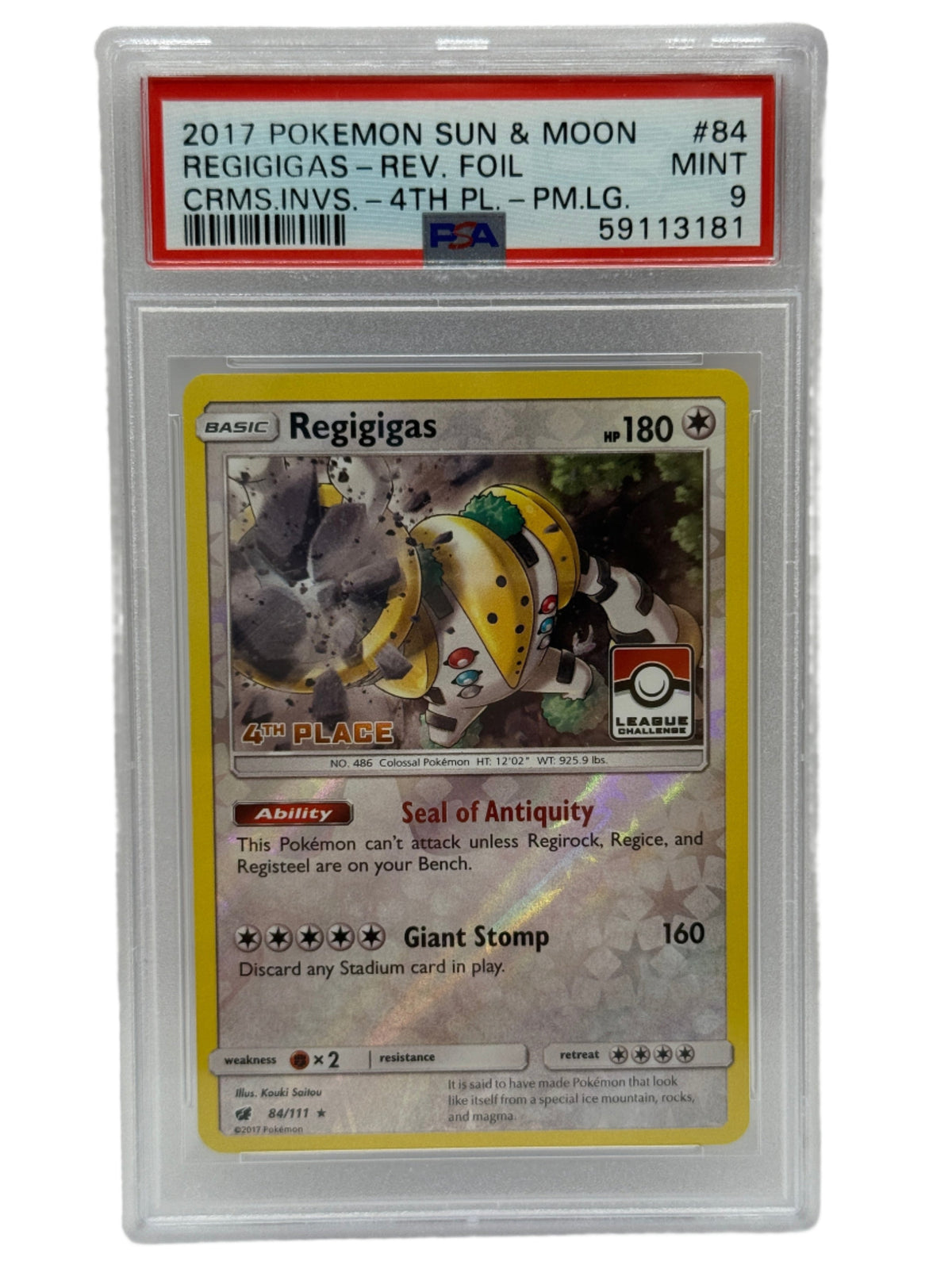 2017 Pokémon League Crimson Invasion Regigigas 4th Place Reverse Holo 84/111 PSA 9 MINT