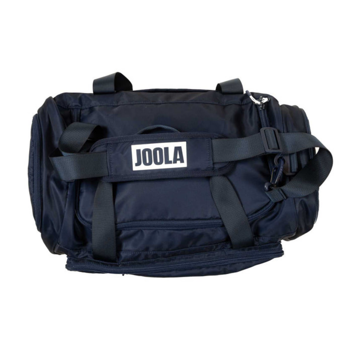 Black duffel bag with 'JOOLA' logo on a white background