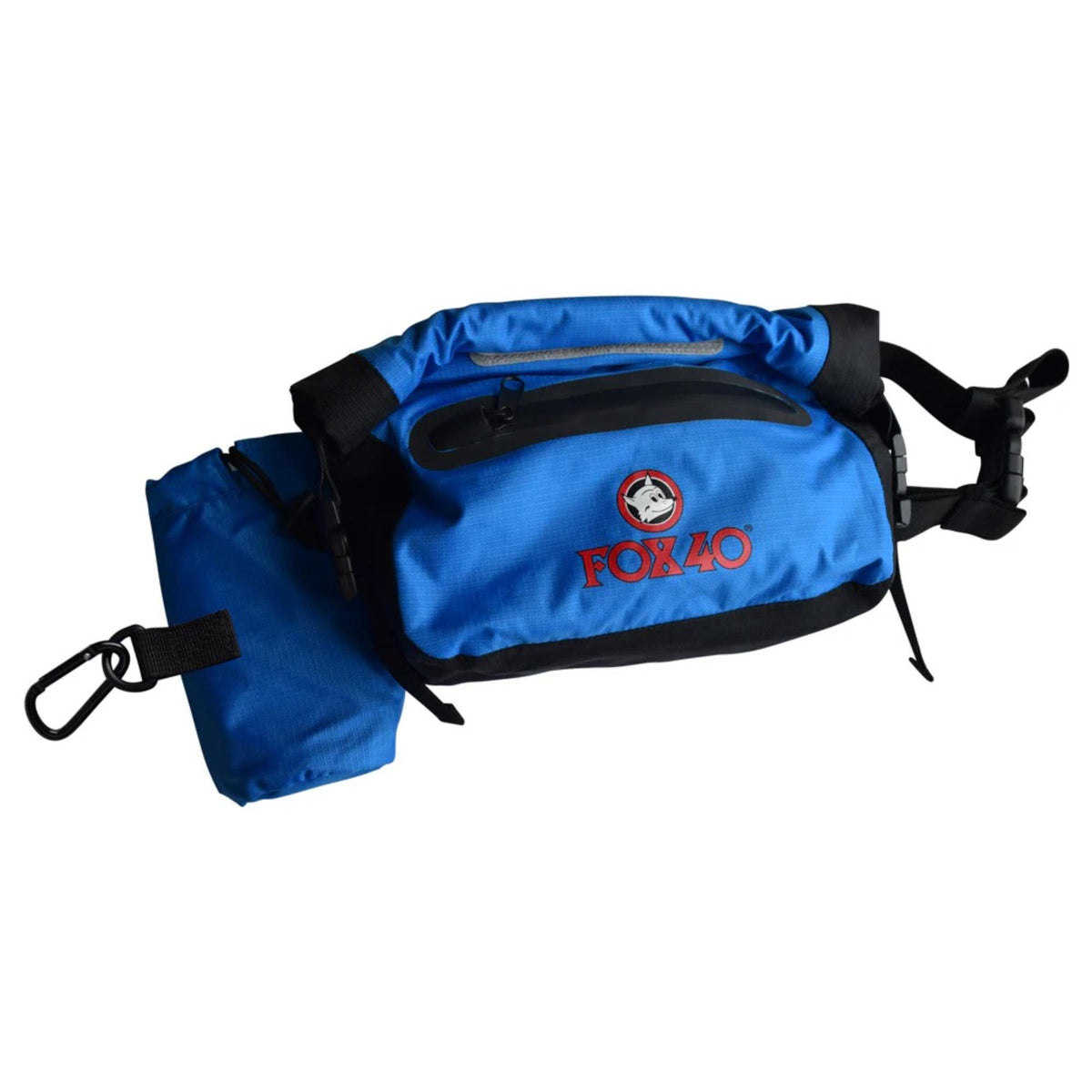 Waterproof belt pack with adjustable strap, zippered compartment, and attached dry bag pouch for carrying small personal items.