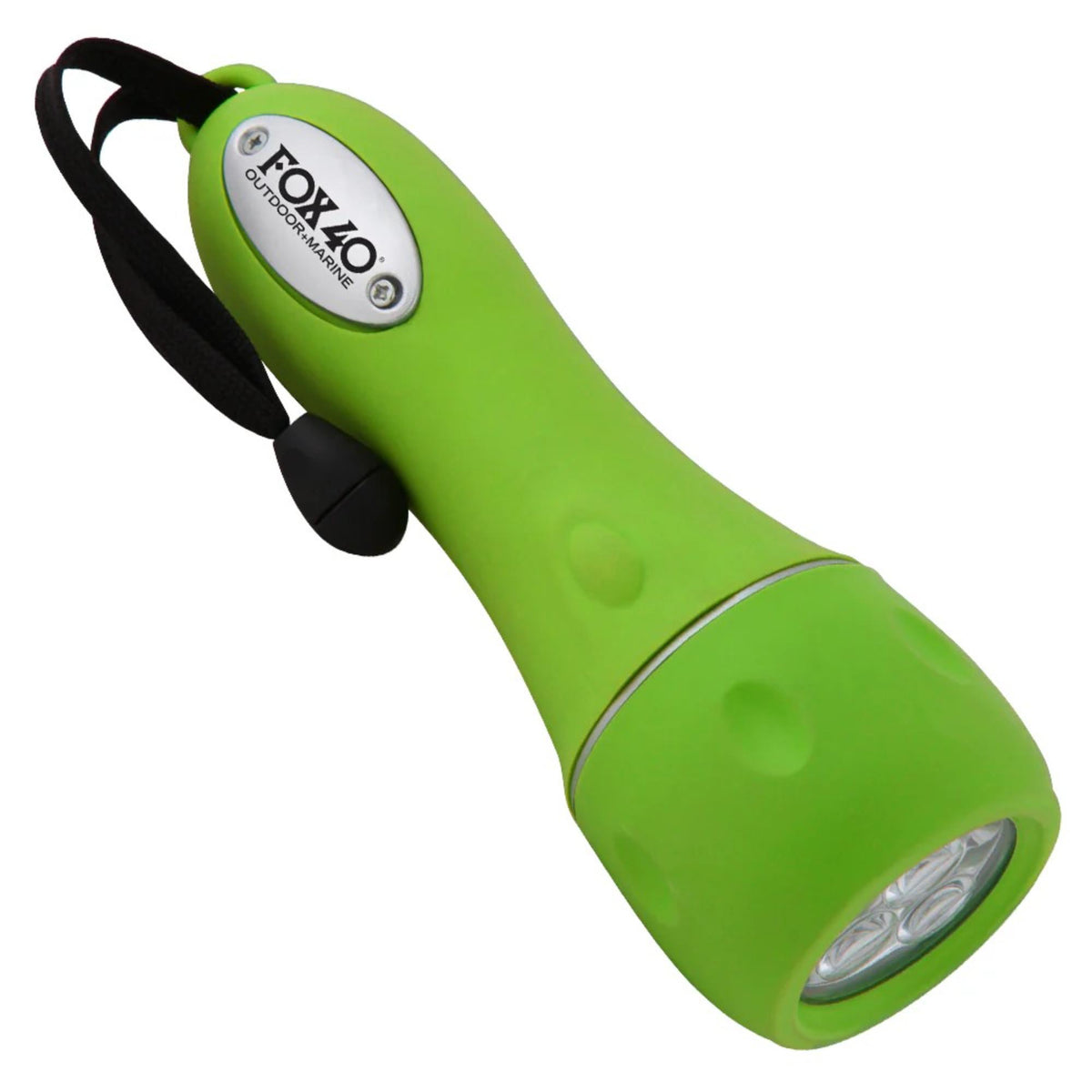 Handheld LED flashlight with wrist strap, compact design, and durable construction for portable lighting and outdoor use.