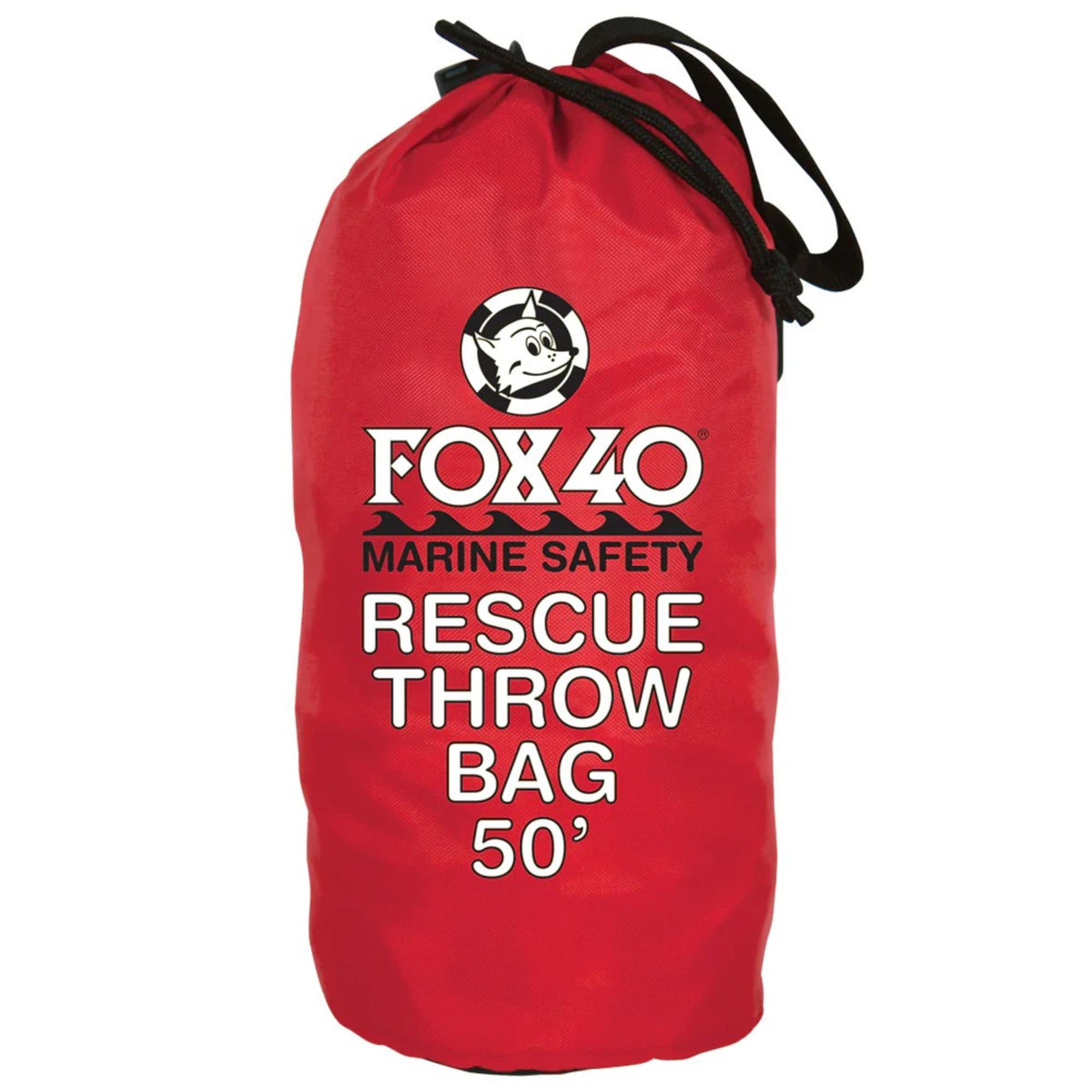 Rescue throw bag with floating rope and drawstring closure, designed for water safety and emergency rescue situations.