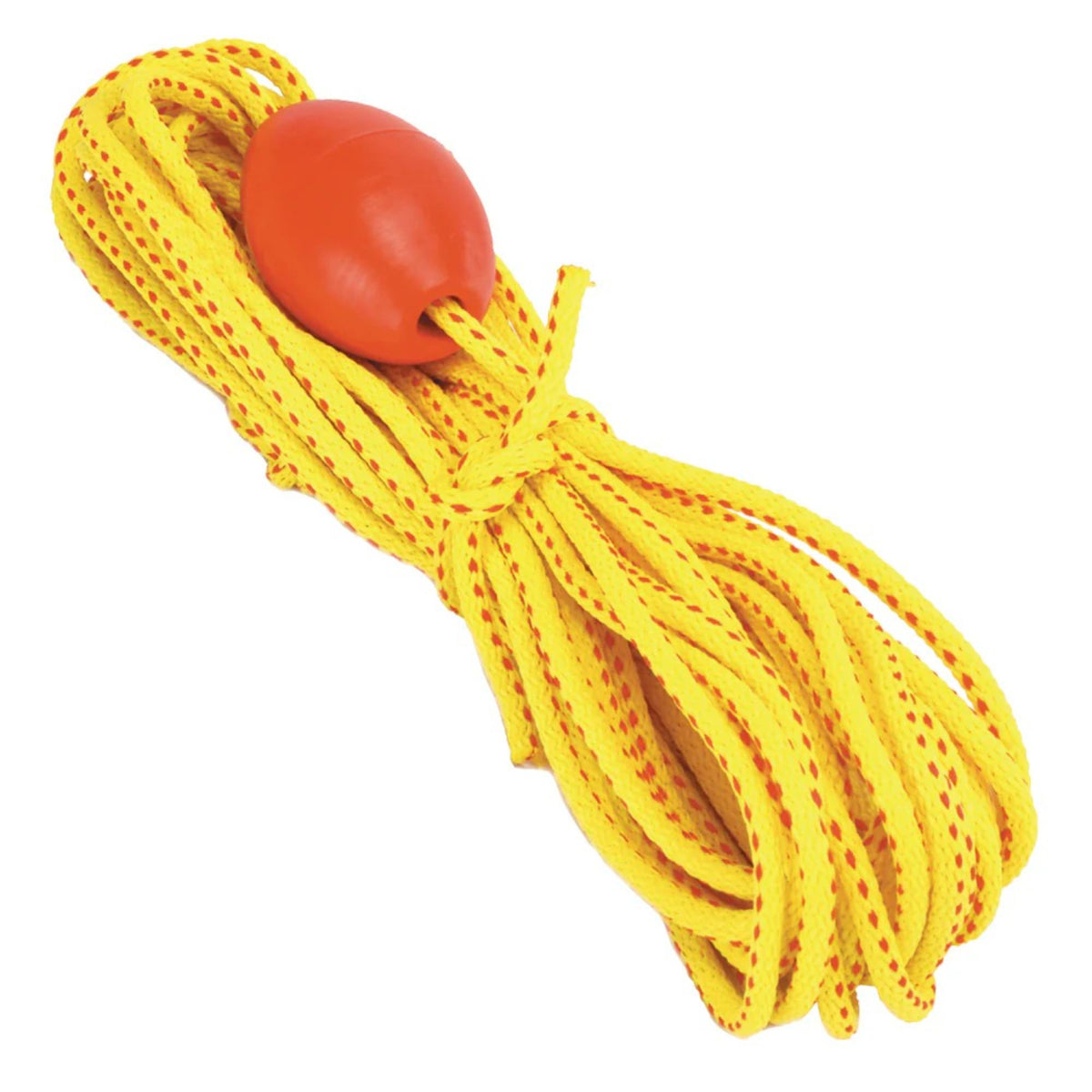 Coiled floating rope with attached buoy designed for water rescue, safety, and marine use.