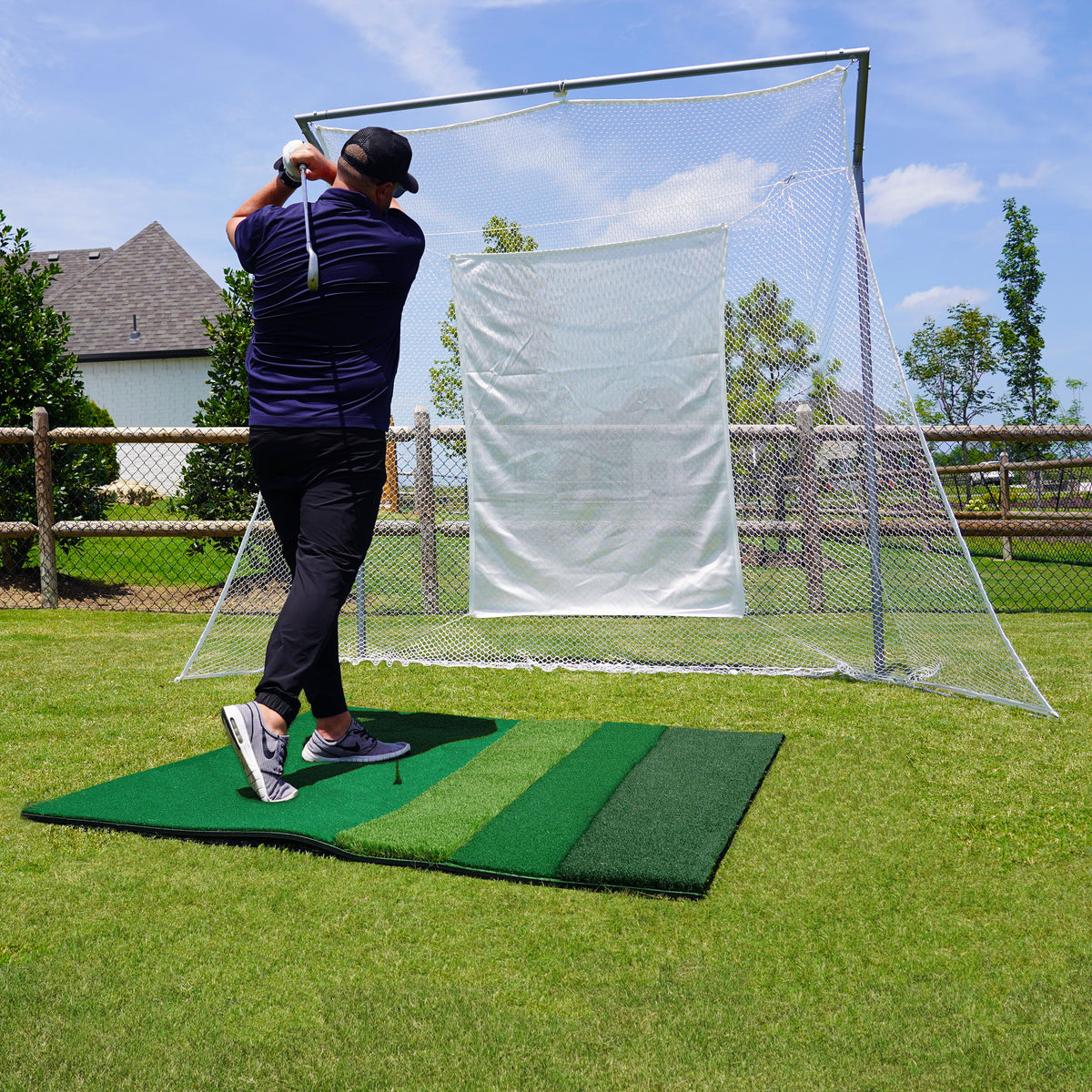 Cimarron Swing Master Golf Net & Frame & 4x6 Ultimate Golf Mat - Front View