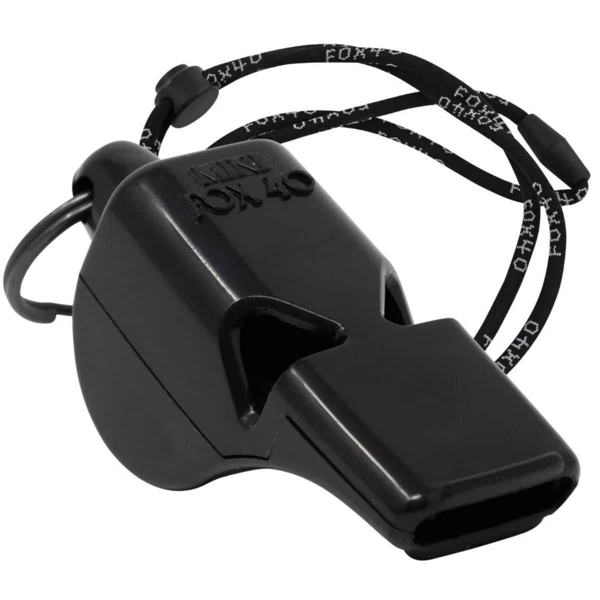 Compact safety whistle with attached key ring and breakaway lanyard for convenient carrying and reliable emergency signaling.