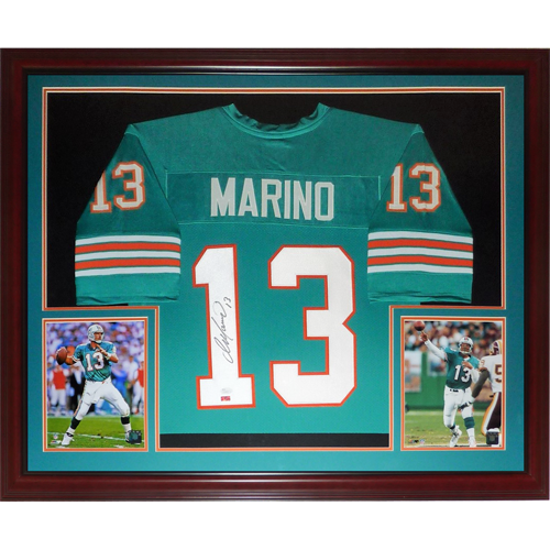 Dan Marino Autographed Miami Dolphins (Teal #13) Deluxe Framed Jersey - Marino Holo