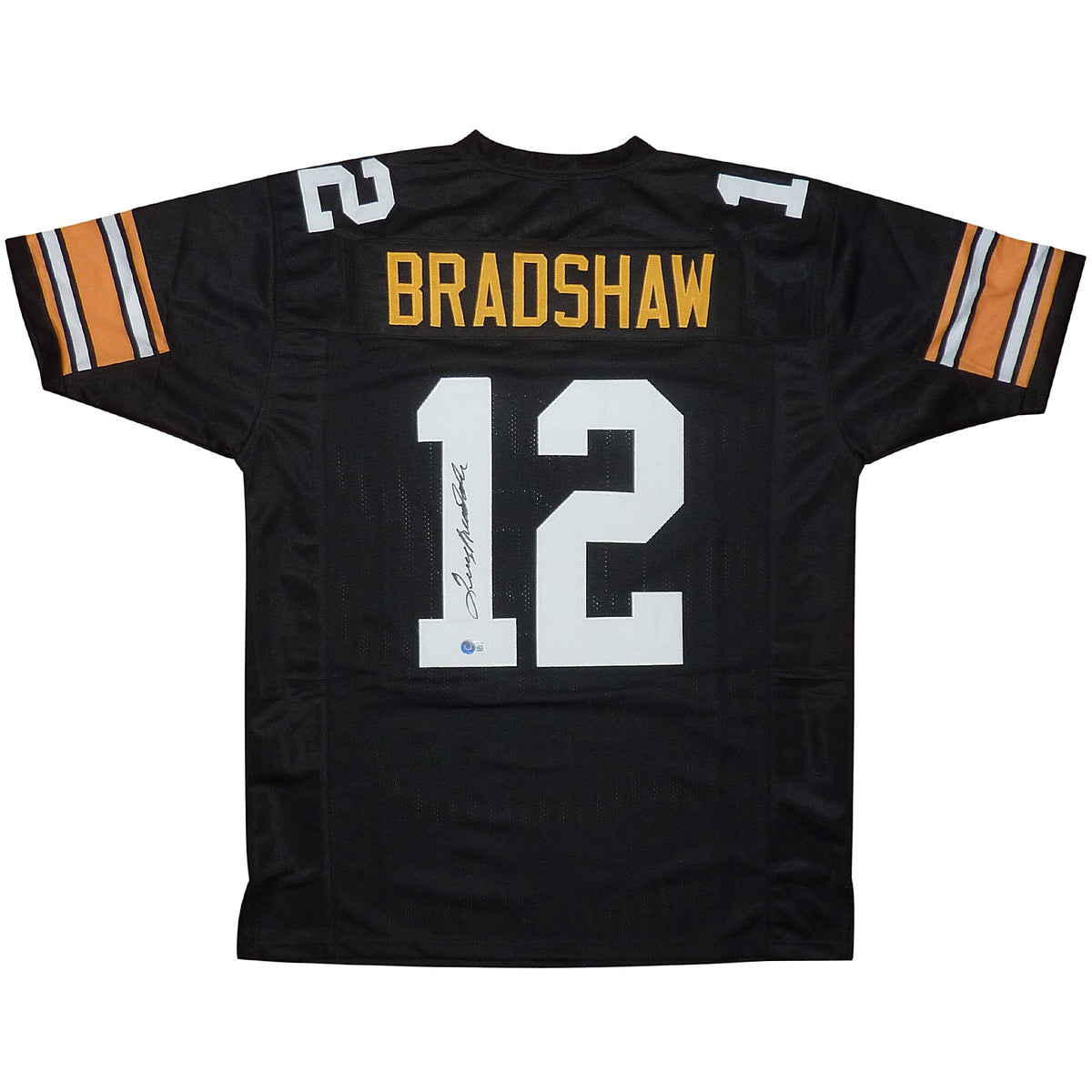 Terry Bradshaw Autographed Pittsburgh (Black #12) Custom Jersey - Beckett