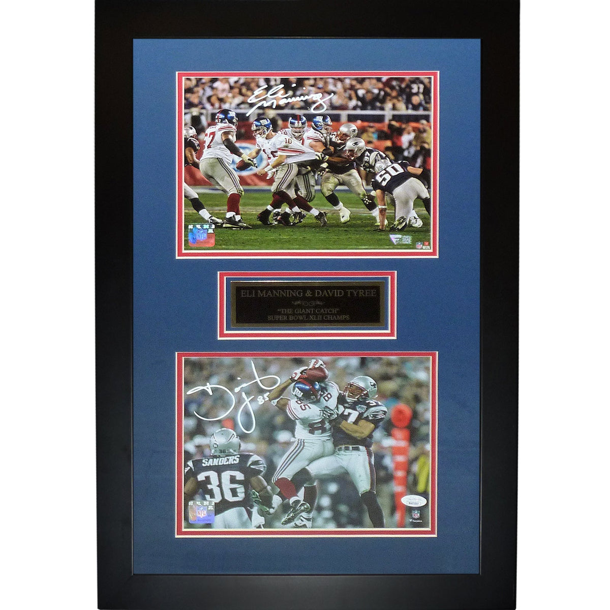 Eli Manning And David Tyree Autographed New York Giants (Super Bowl XLII Catch) Deluxe Framed 8x10 Piece - JSA/Fanatics