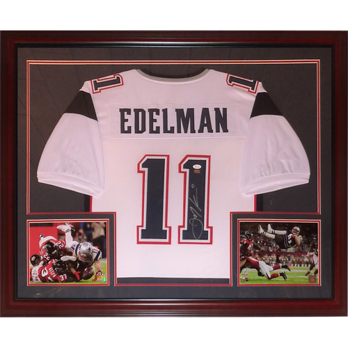 Julian Edelman Autographed New England Patriots (White #11) Deluxe Framed Jersey - JSA