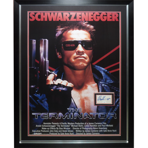 Terminator Full-Size Movie Poster Deluxe Framed with Arnold Schwarzenegger Autograph - JSA