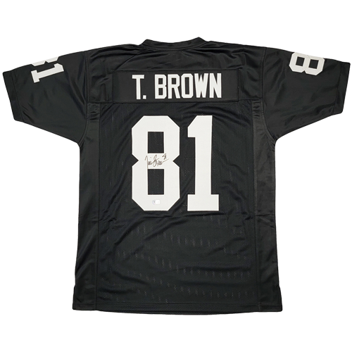 Tim Brown Autographed Oakland (Black #81) Custom Jersey - Beckett