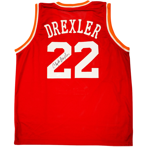 Clyde Drexler Autographed Houston (Red #22) Custom Jersey - JSA