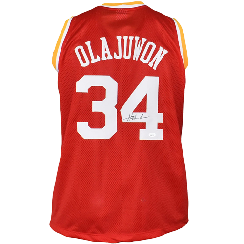 Hakeem Olajuwon Autographed Houston (Red #34) Custom Jersey - JSA