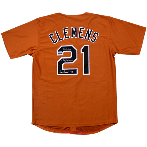 Roger Clemens Autographed University of Texas Longhorns Custom Orange Jersey w/ 1983 Natl Champs - TriStar