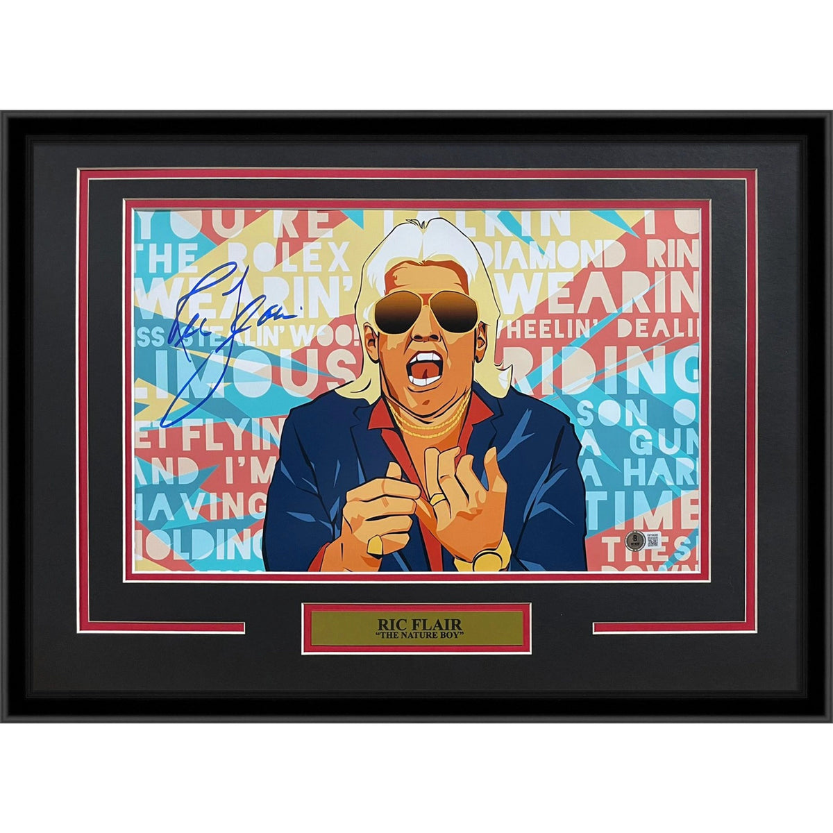 Ric Flair Autographed Wrestling (Cartoon Collage) Deluxe Framed 12x18 Photo - Beckett