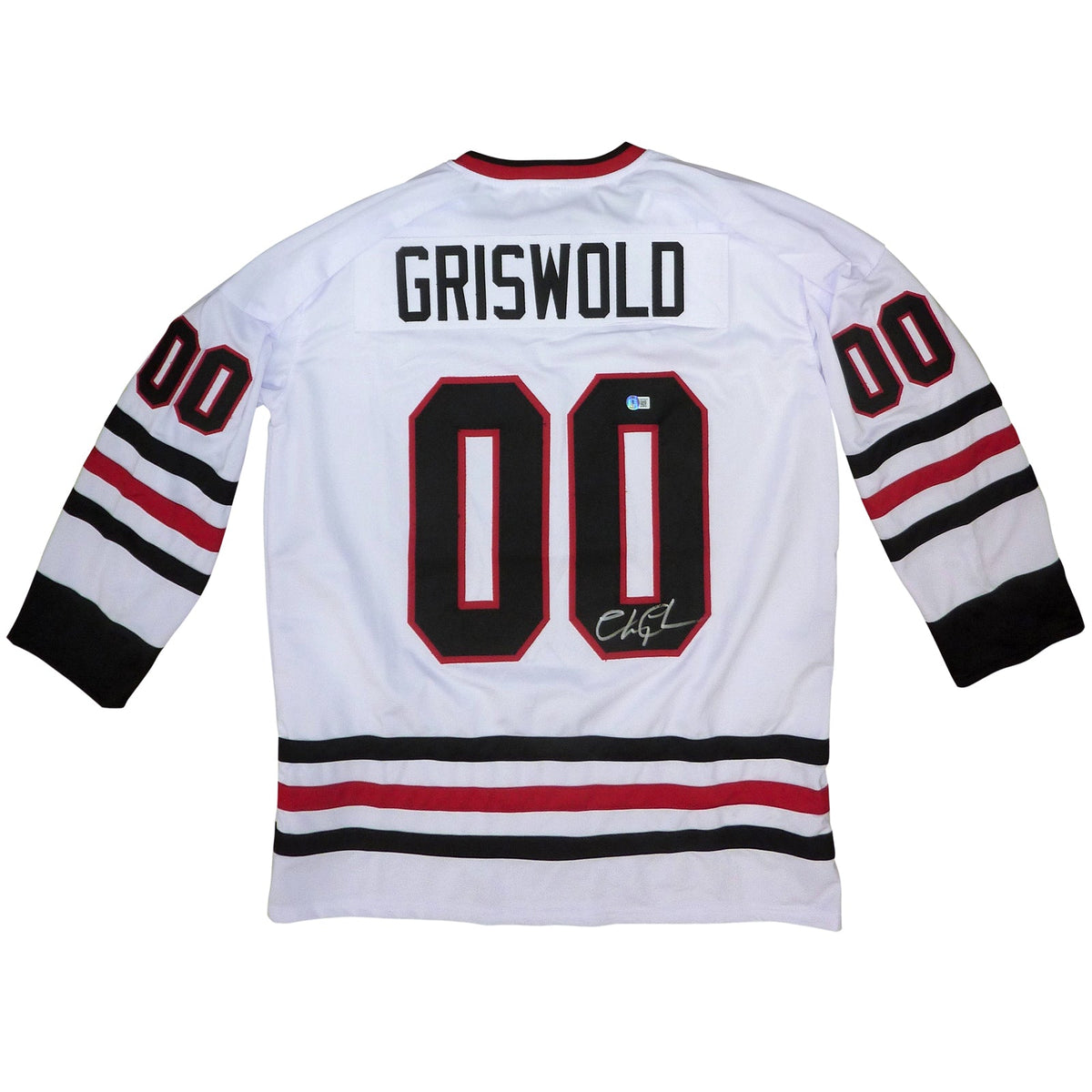 Chevy Chase Autographed Christmas Vacation (White #00) Santa Clark Griswold Custom Hockey Jersey - Beckett Witness