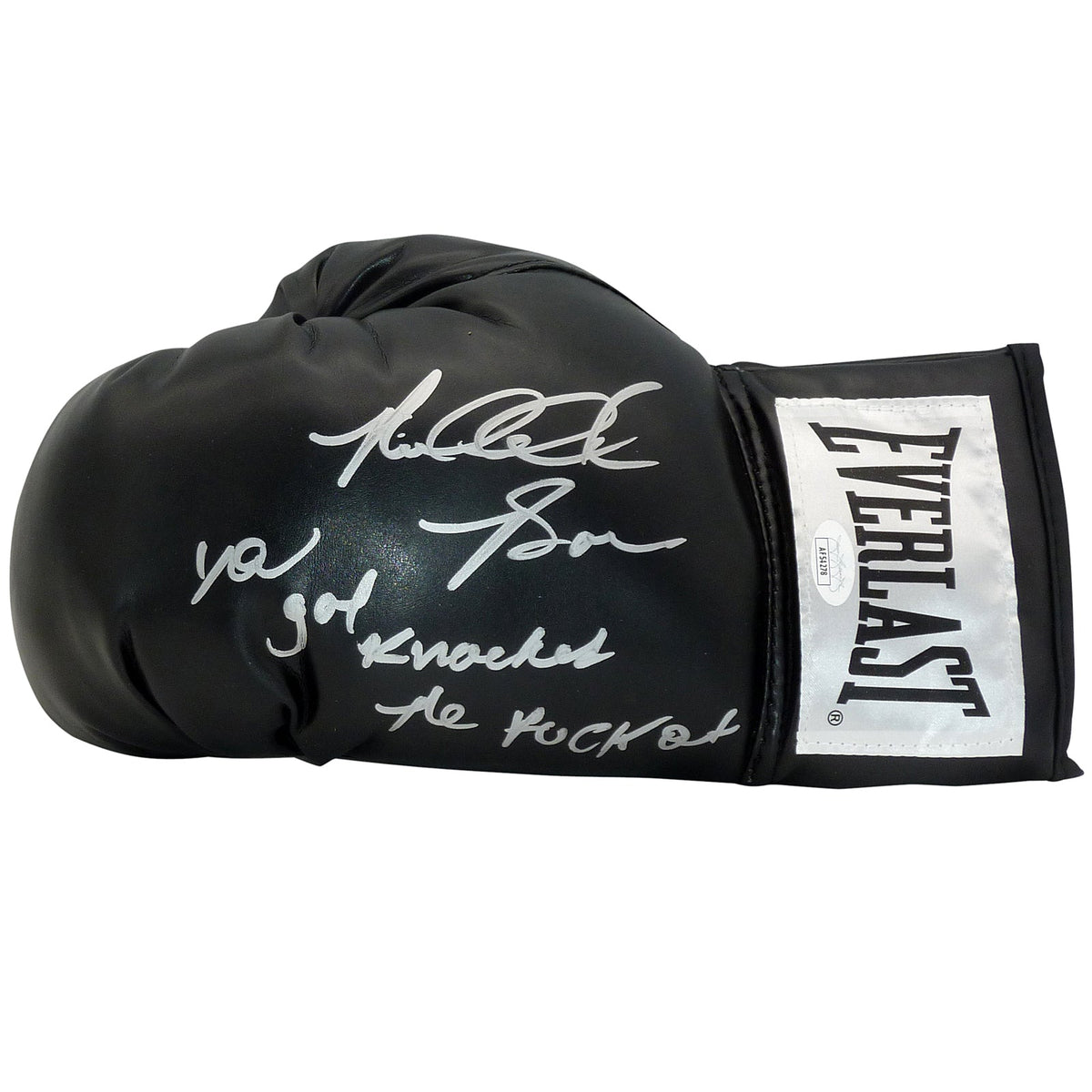 Riddick Bowe Autographed Black Everlast Boxing Glove w/ Long Inscription - JSA